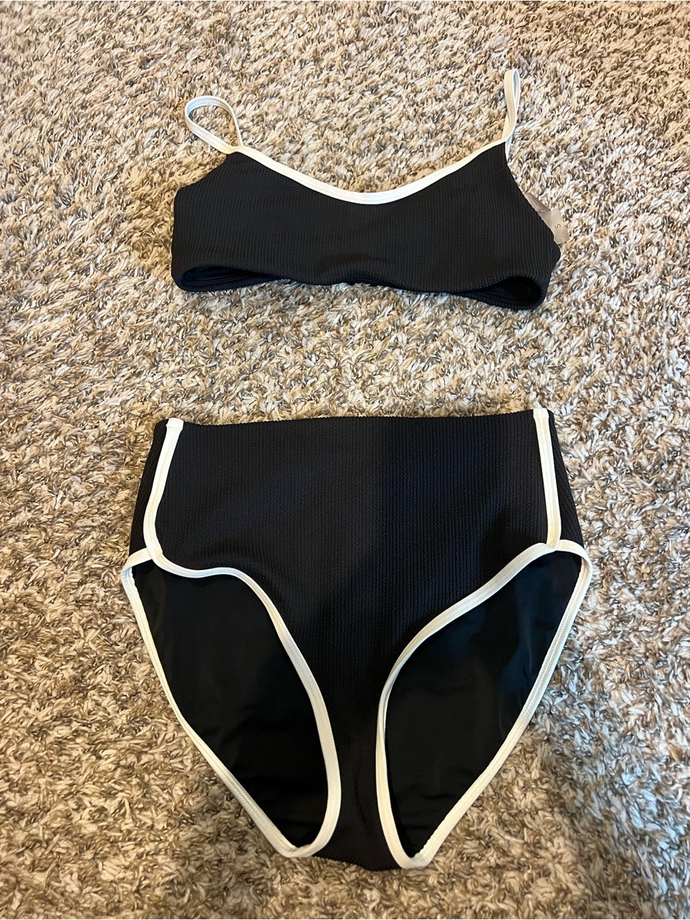 Calia Black High-Waist Bikini Set with White Trim